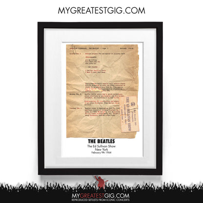 The Beatles - Ed Sullivan - Feb 9th 1964 Recreated Setlist Poster