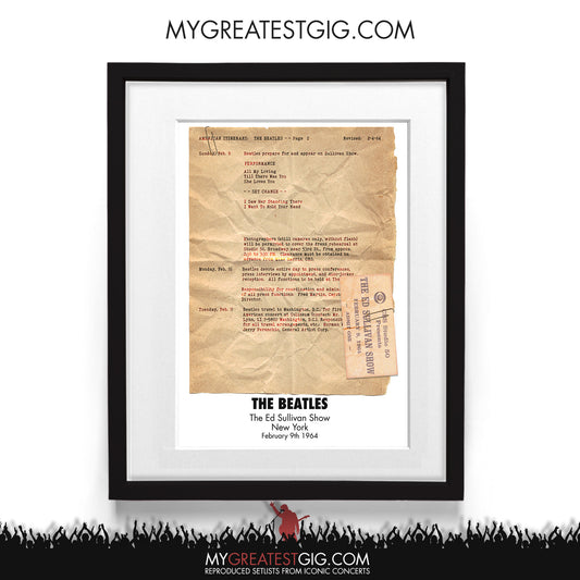 The Beatles - Ed Sullivan - Feb 9th 1964 Recreated Setlist Poster