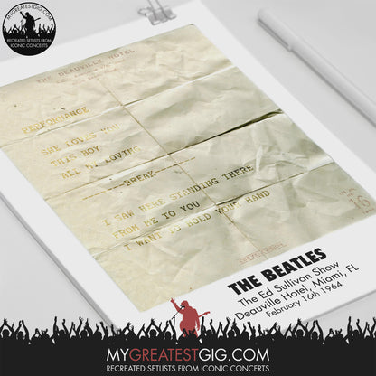 The Beatles - Ed Sullivan - Feb 16th 1964 Recreated Setlist Poster