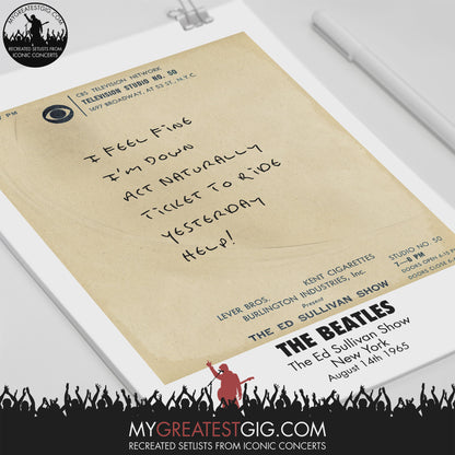 The Beatles - Ed Sullivan - Aug 14th 1965 Recreated Setlist Poster