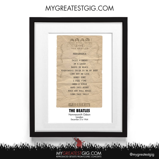 The Beatles - London - Dec 31st 1964 Recreated Setlist Poster