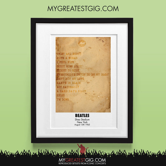 The Beatles - New York - Aug 15th 1965 Recreated Set List Poster