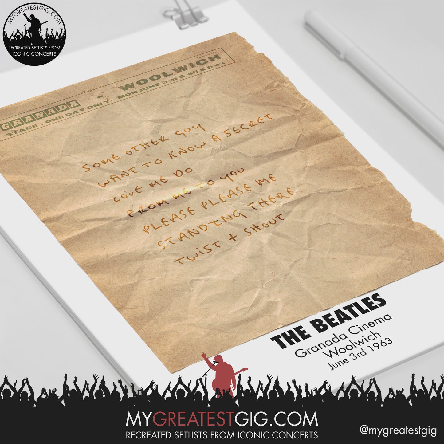 The Beatles - Woolwich - Jun 3rd 1963 Recreated Setlist Poster