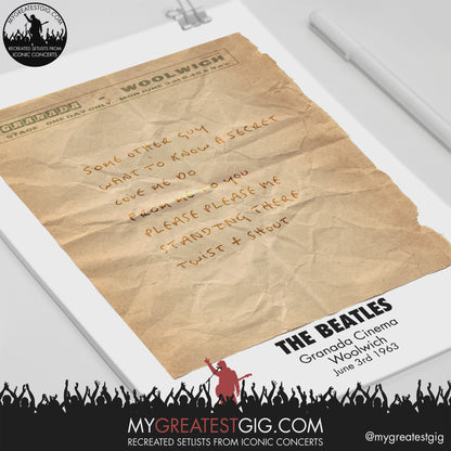 The Beatles - Woolwich - Jun 3rd 1963 Recreated Setlist Poster