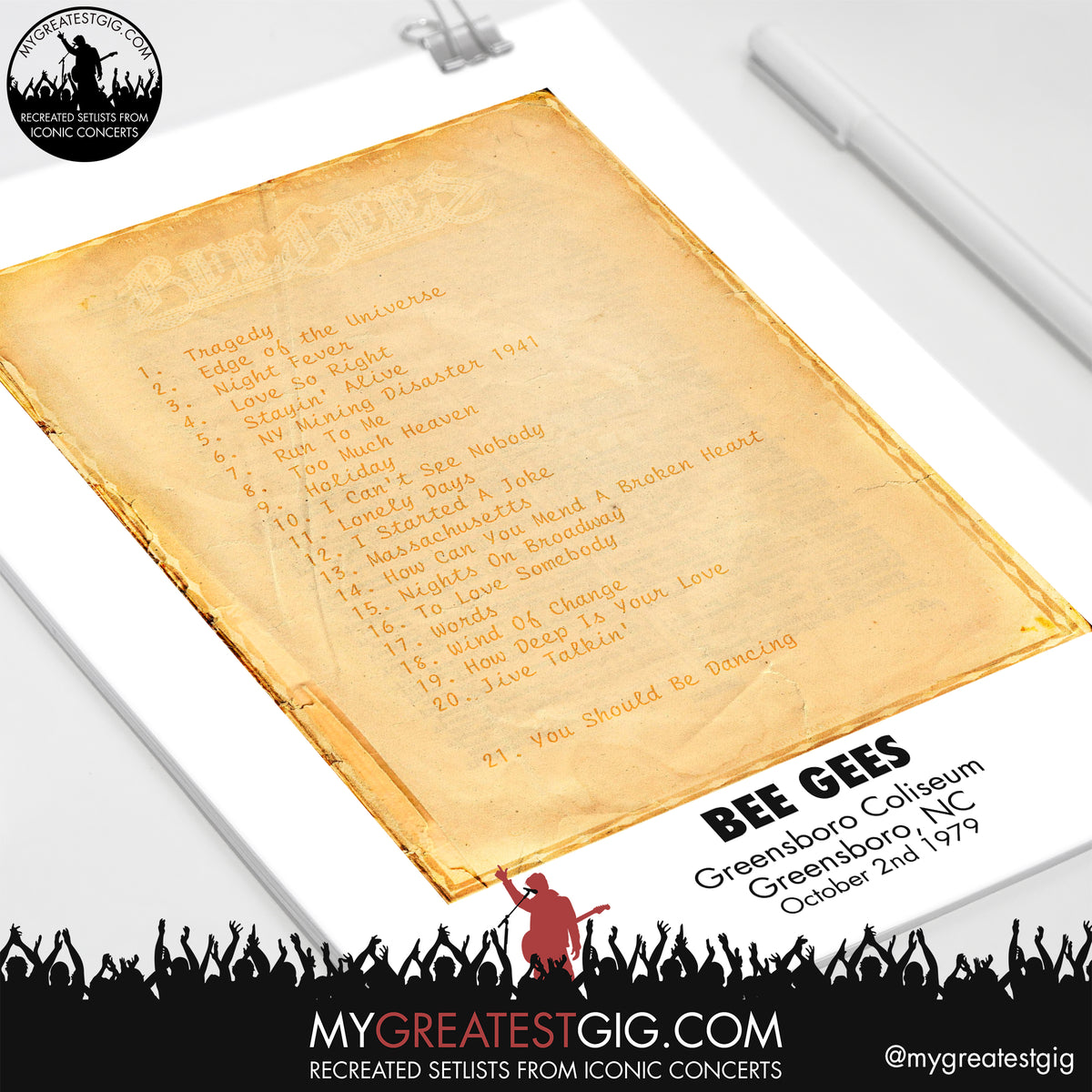 Bee Gees Greensboro Oct 2nd 1979 Recreated Setlist Poster My