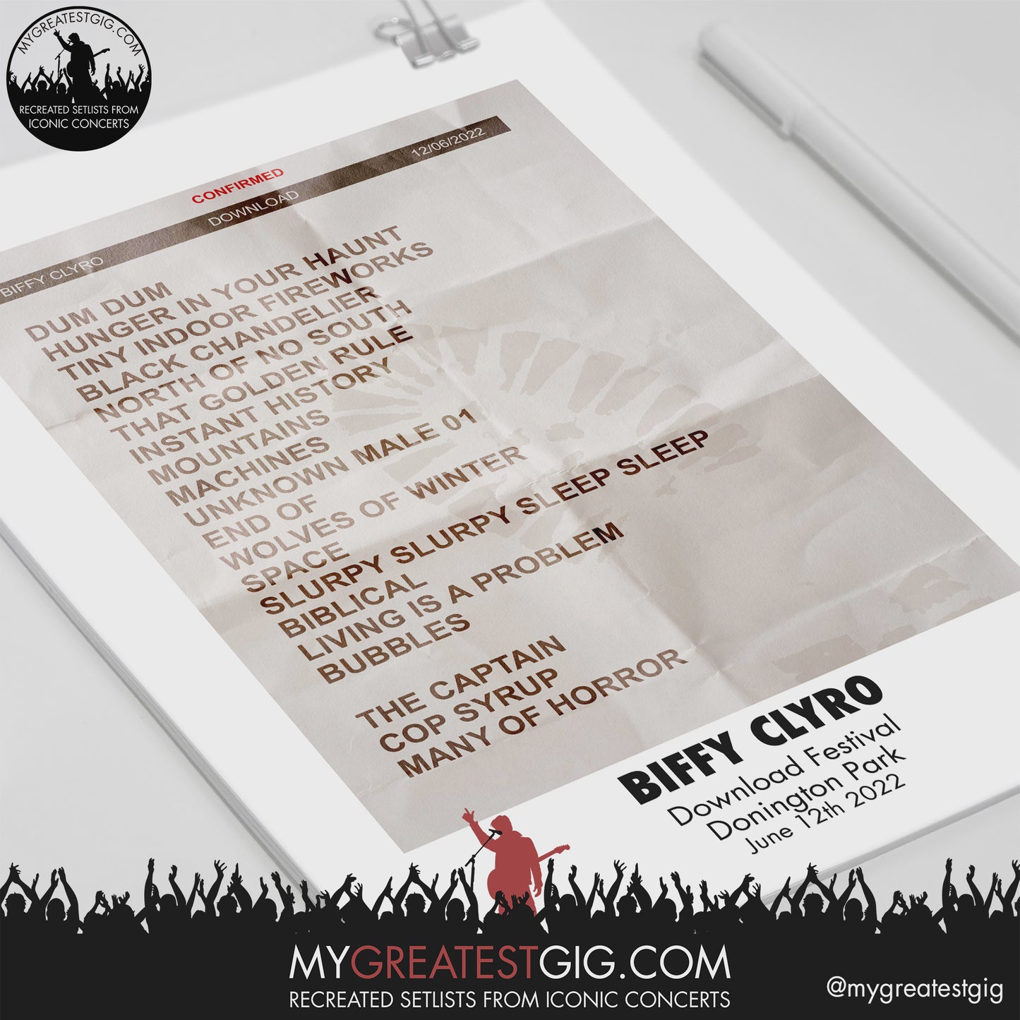 Biffy Clyro - Download Festival - Jun 12th 2022 Recreated Setlist Poster