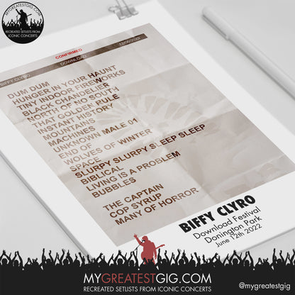 Biffy Clyro - Download Festival - Jun 12th 2022 Recreated Setlist Poster