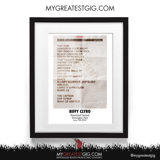 Biffy Clyro - Download Festival - Jun 12th 2022 Recreated Setlist Poster