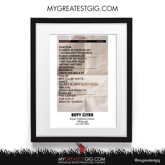 Biffy Clyro - Edinburgh - Jun 25th 2022 Recreated Setlist Poster