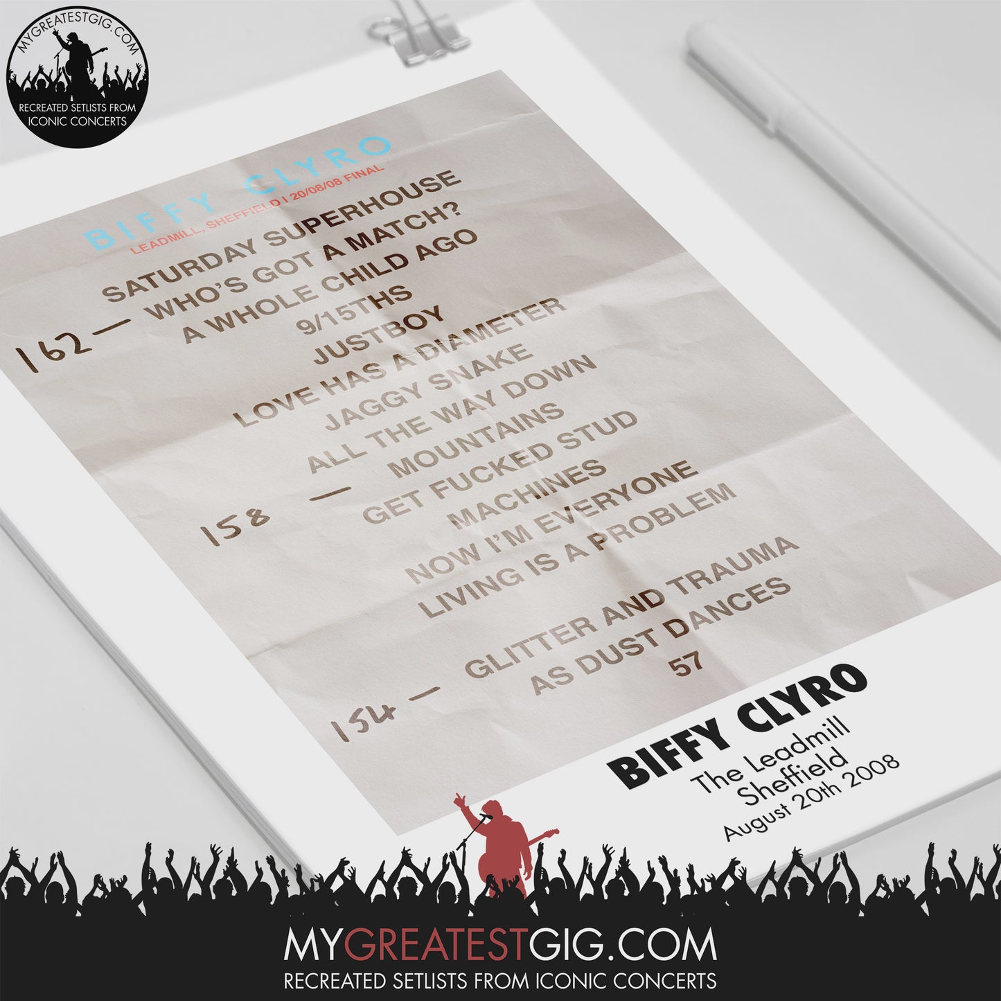 Biffy Clyro - The Leadmill - Sheffield - Aug 20th 2008 Recreated Setlist Poster