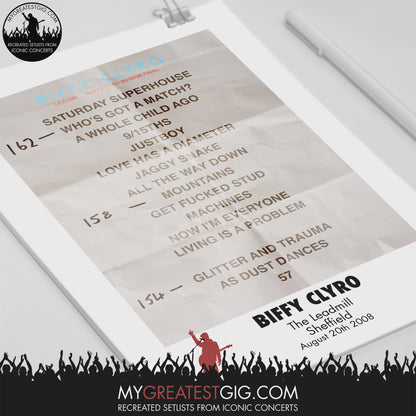 Biffy Clyro - The Leadmill - Sheffield - Aug 20th 2008 Recreated Setlist Poster