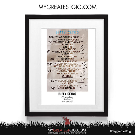 Biffy Clyro - Sheffield - Apr 30th 2010 Recreated Setlist Poster