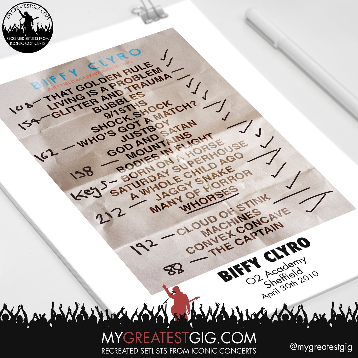 Biffy Clyro - Sheffield - Apr 30th 2010 Recreated Setlist Poster