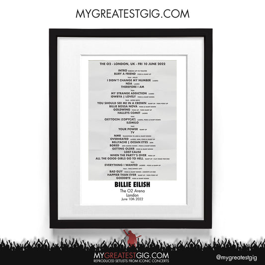 Billie Eilish - London - Jun 10th 2022 Recreated Setlist Poster
