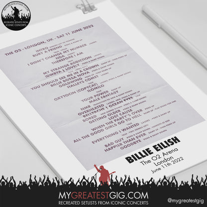 Billie Eilish - London - Jun 11th 2022 Recreated Setlist Poster