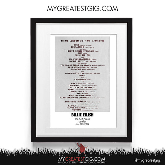 Billie Eilish - Manchester - Jun 7th 2022 Recreated Setlist Poster