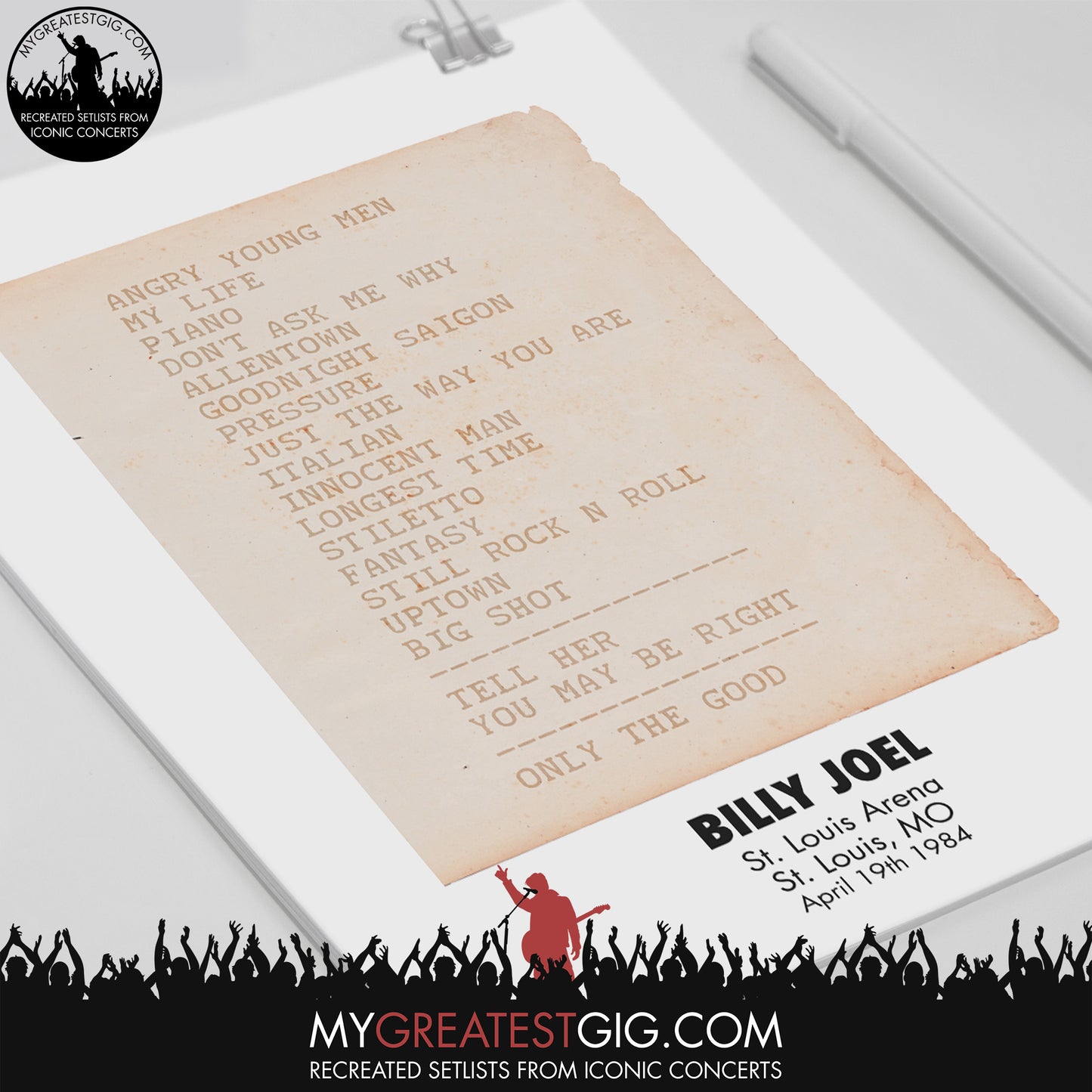 Billy Joel - St. Louis - Apr 19th 1984 Recreated Set List Poster