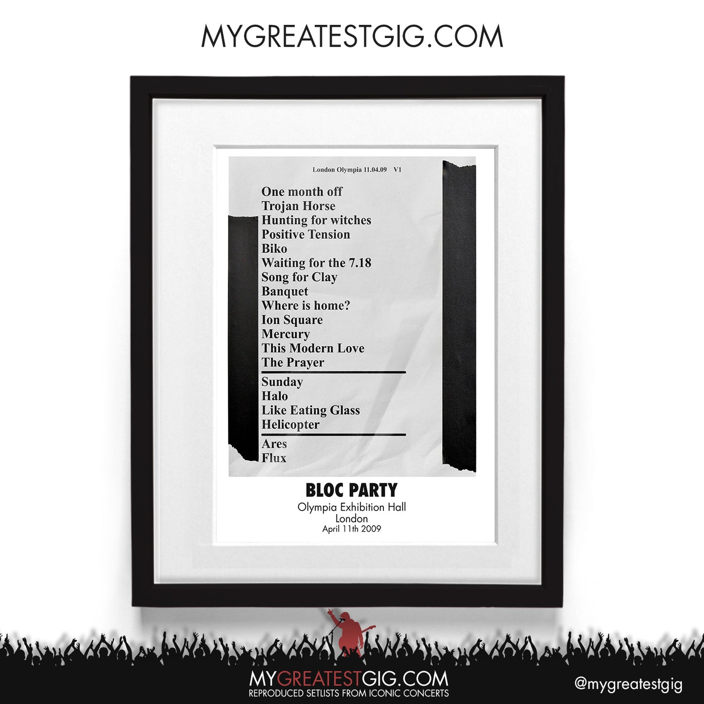 Bloc Party - London - Apr 11th 2009 Recreated Setlist Poster