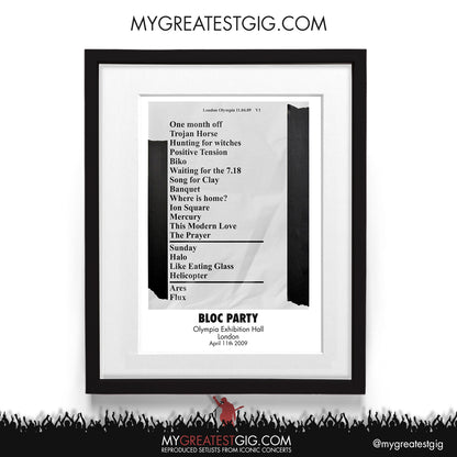 Bloc Party - London - Apr 11th 2009 Recreated Setlist Poster