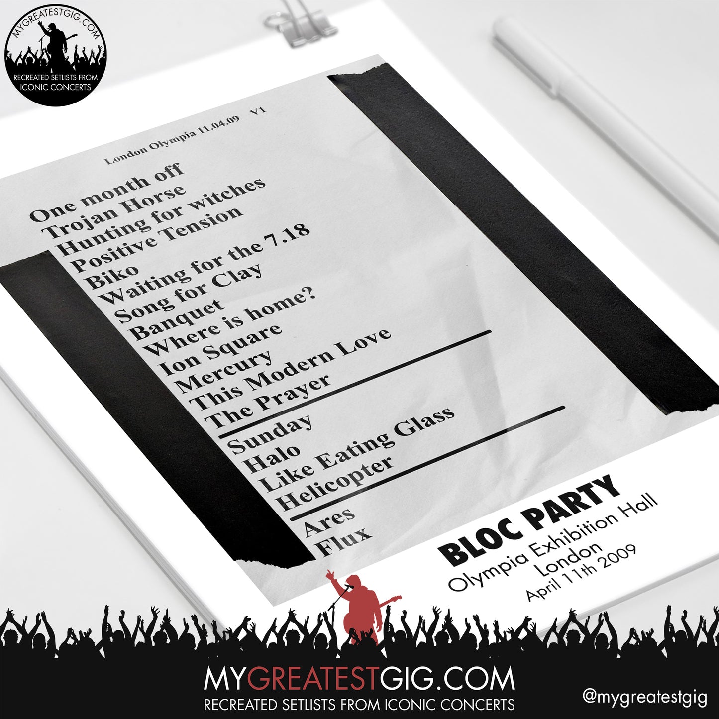 Bloc Party - London - Apr 11th 2009 Recreated Setlist Poster