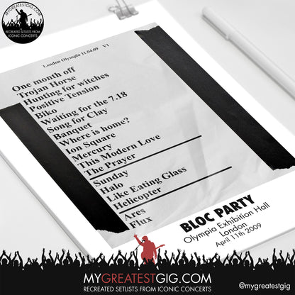 Bloc Party - London - Apr 11th 2009 Recreated Setlist Poster