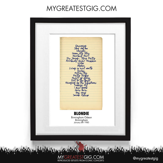 Blondie - Birmingham - Jan 8th 1980 Recreated Setlist Poster