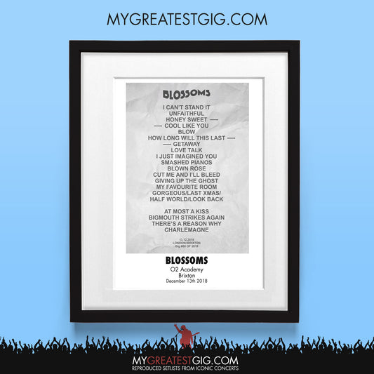 Blossoms - London - Dec 13th 2018 Recreated Set List Poster