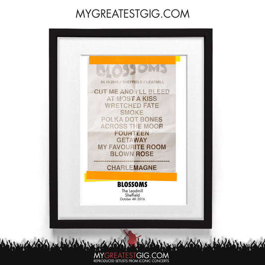 Blossoms - The Leadmill - Sheffield - Oct 4th 2016 Recreated Setlist Poster