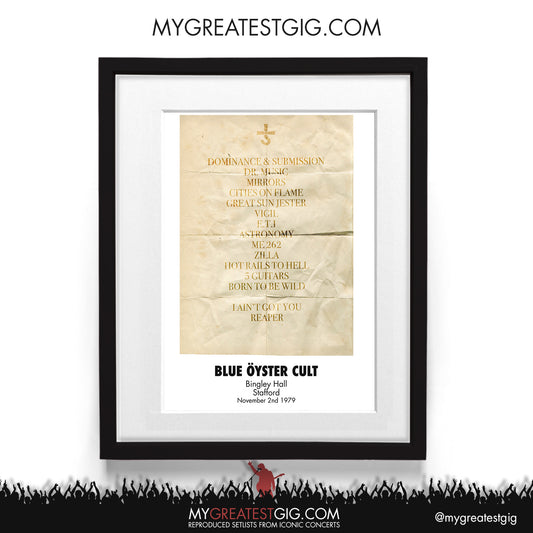 Blue Oyster Cult - Stafford - November 2nd 1979 Recreated Setlist Poster