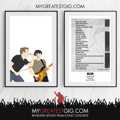 Blur - Hyde Park - Jul 2nd 2009 Recreated Set List Poster & Illustration Bundle