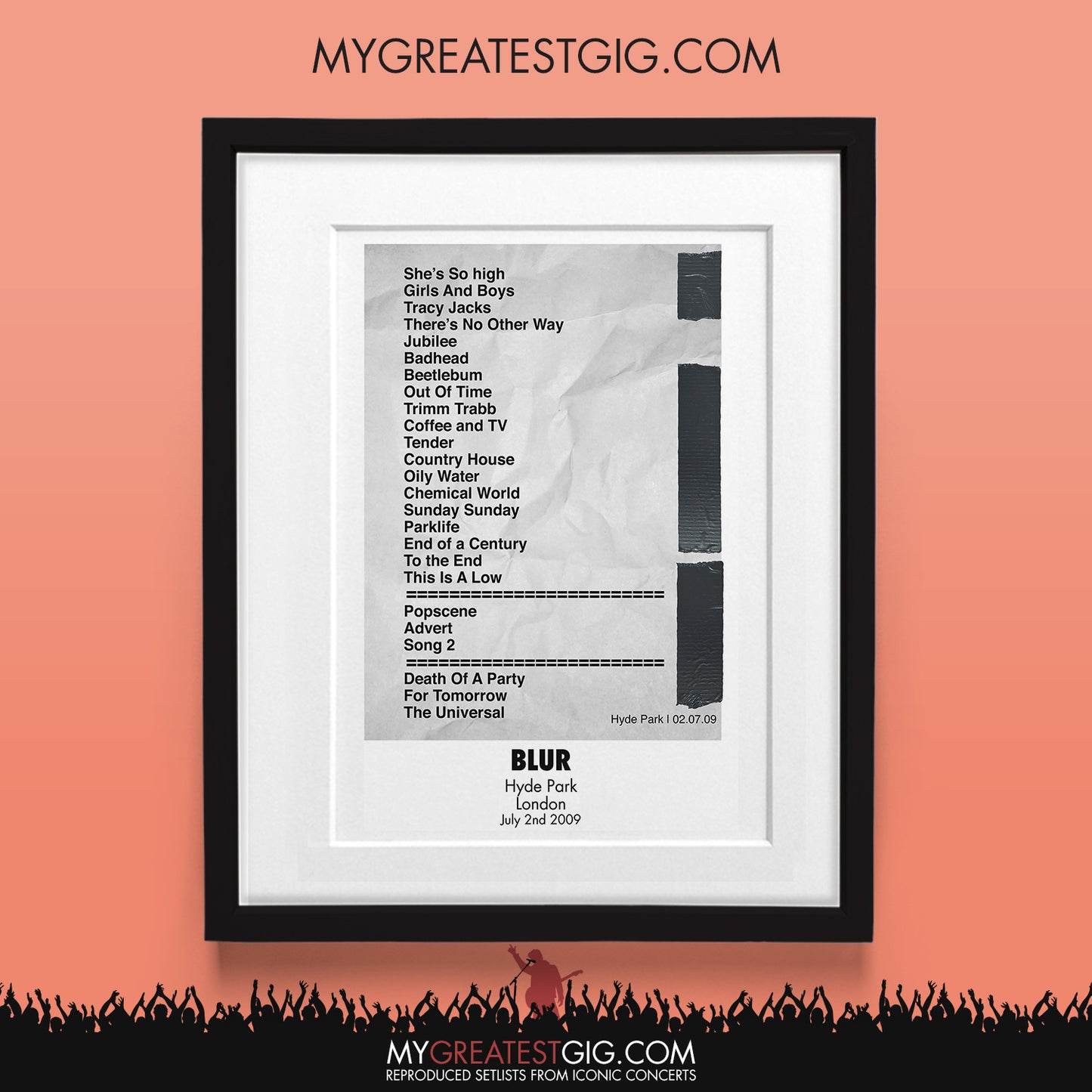 Blur - Hyde Park - Jul 2nd 2009 Recreated Set List Poster & Illustration Bundle