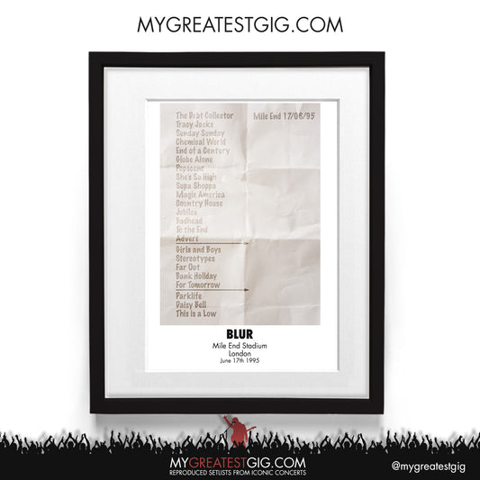 Blur - London - Jun 17th 1995 Recreated Setlist Poster
