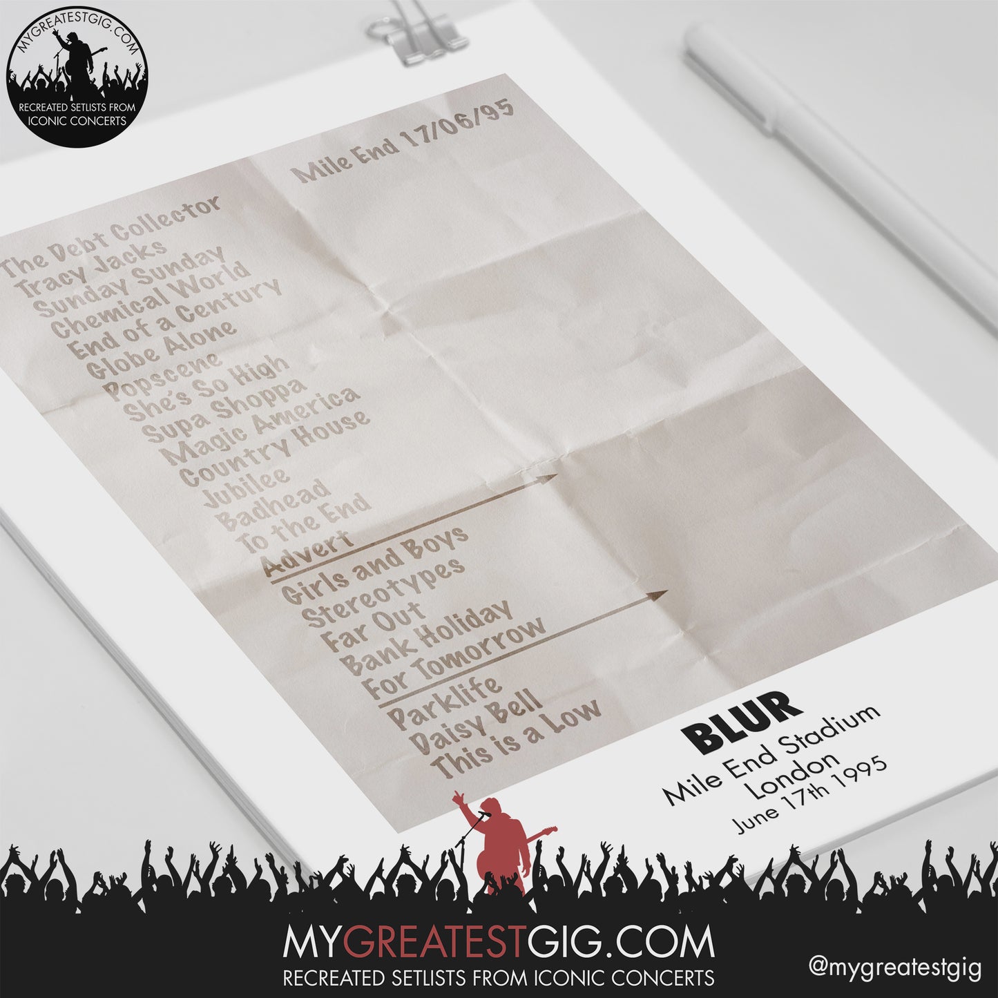 Blur - London - Jun 17th 1995 Recreated Setlist Poster