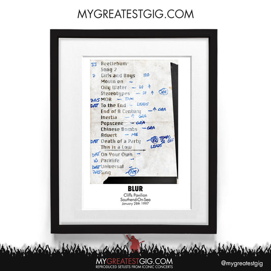 Blur - Southend - Jan 28th 1997 Recreated Setlist Poster