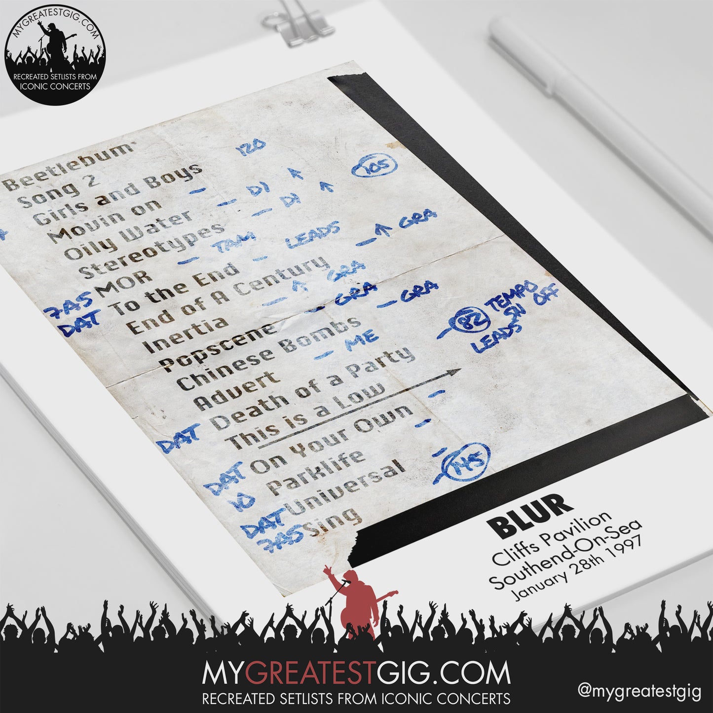 Blur - Southend - Jan 28th 1997 Recreated Setlist Poster