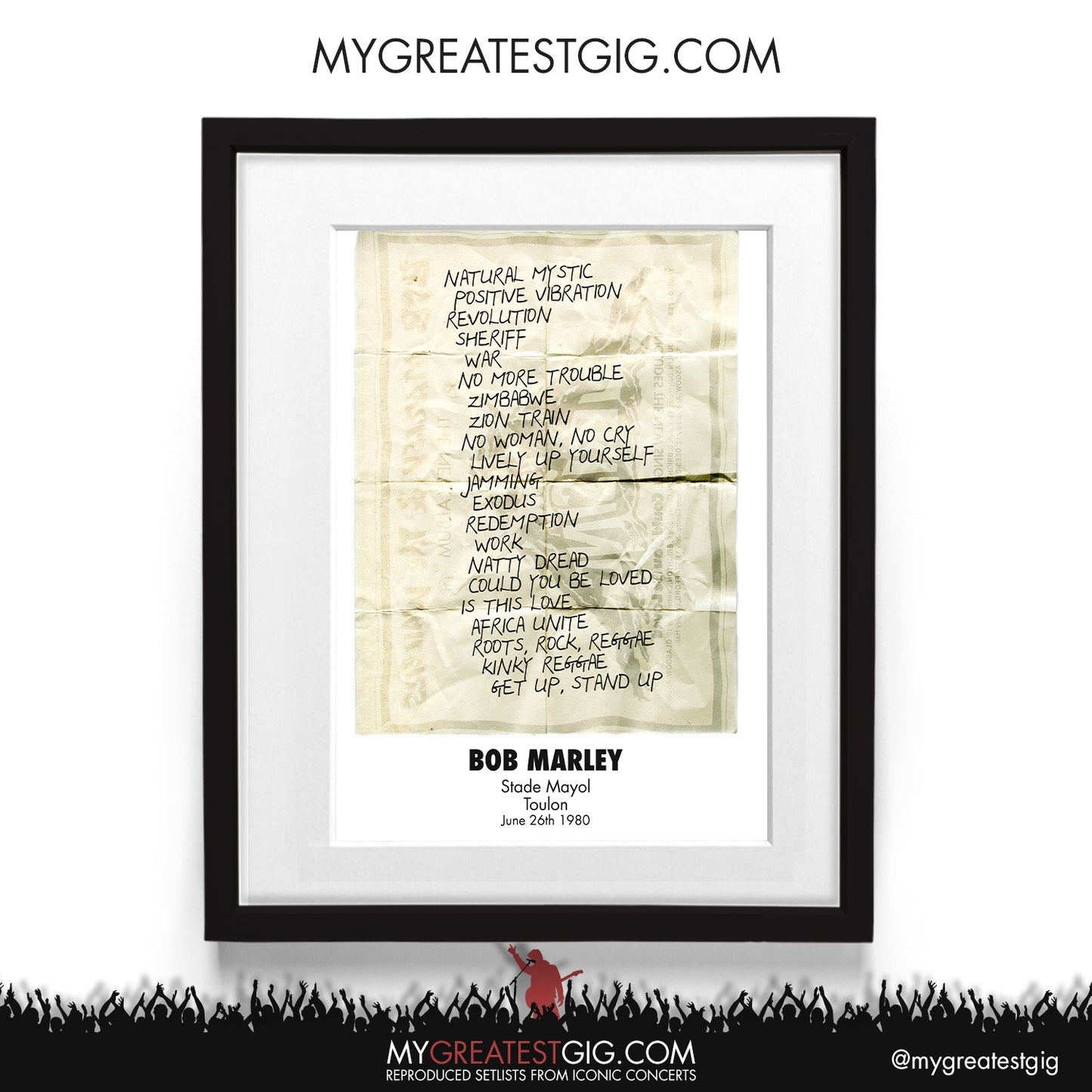 Bob Marley - Toulon - Jun 26th 1980 Recreated Setlist Poster