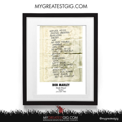 Bob Marley - Toulon - Jun 26th 1980 Recreated Setlist Poster