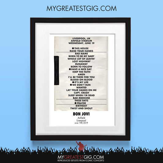 Bon Jovi - Liverpool - Jun 19th 2019 Recreated Set List Poster