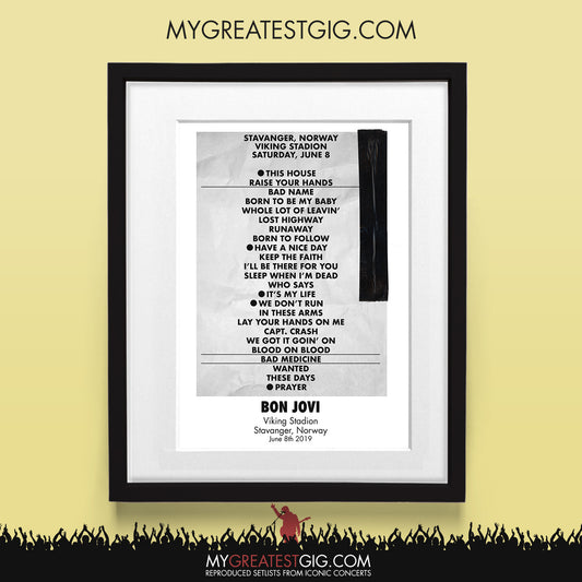 Bon Jovi - Norway - Jun 8th 2019 Recreated Set List Poster