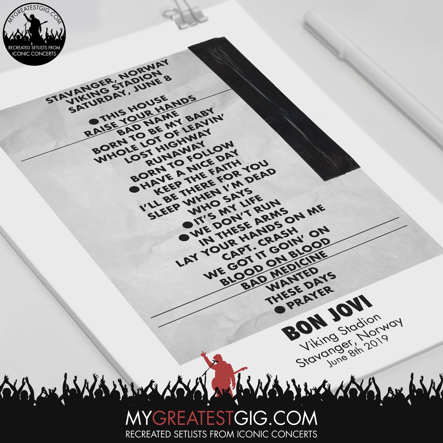 Bon Jovi - Norway - Jun 8th 2019 Recreated Set List Poster