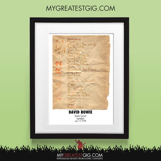 David Bowie - London - Jul 1st 1978 Recreated Set List Poster