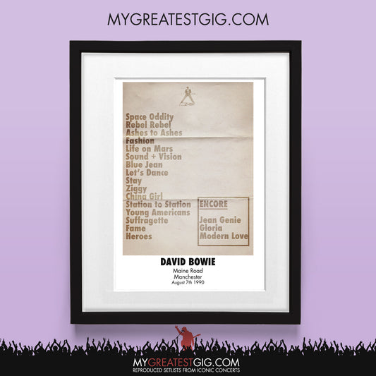 David Bowie - Manchester - Aug 7th 1990 Recreated Set List Poster