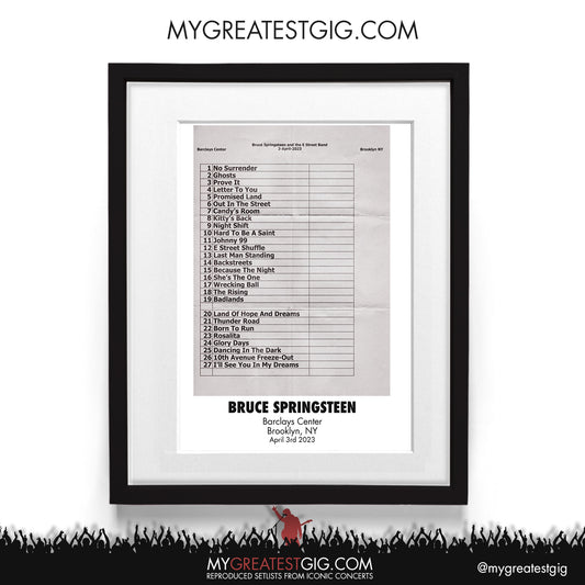 Bruce Springsteen - Brooklyn - April 3rd 2023 Recreated Setlist Poster