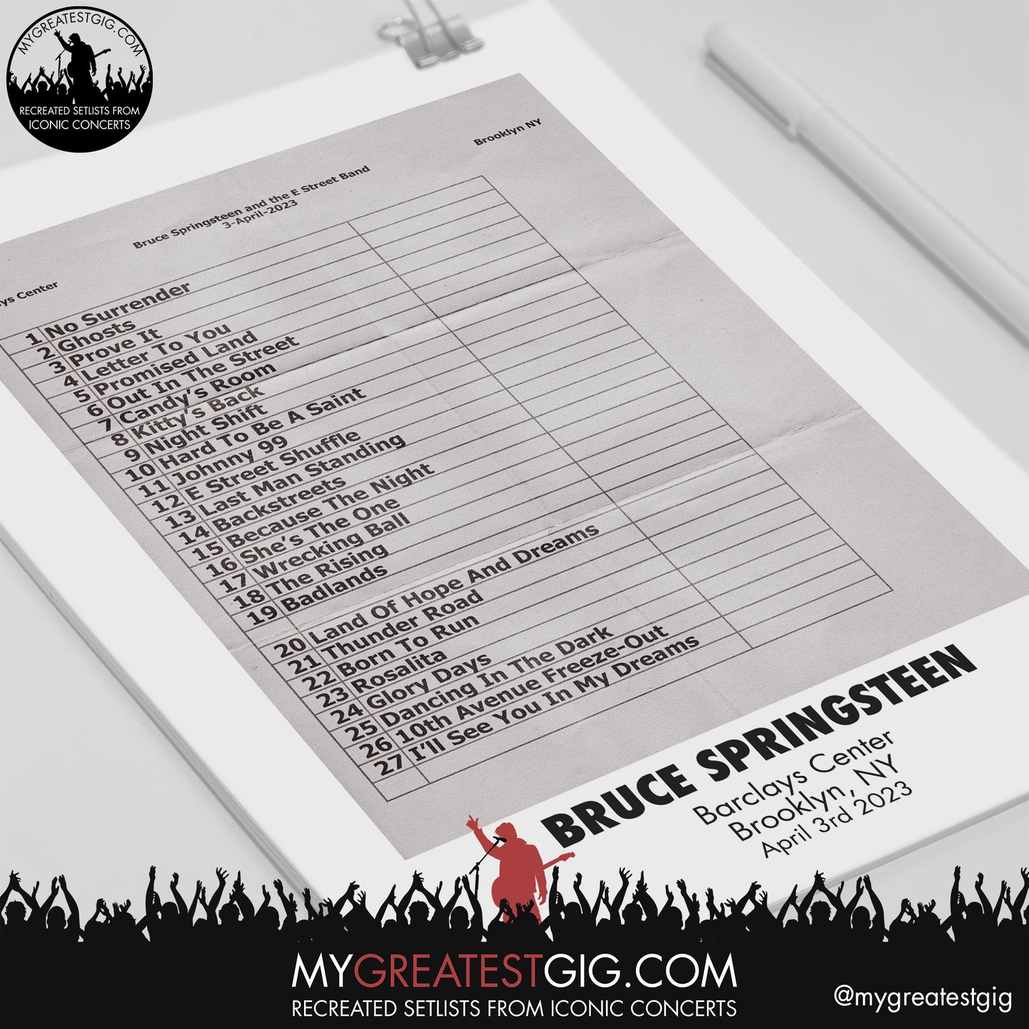 Bruce Springsteen - Brooklyn - April 3rd 2023 Recreated Setlist Poster