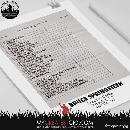 Bruce Springsteen - Brooklyn - April 3rd 2023 Recreated Setlist Poster
