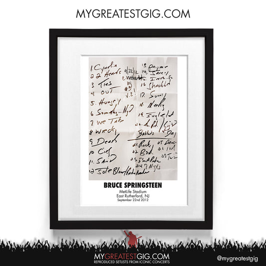 Bruce Springsteen - East Rutherford - Sep 22nd 2012 Recreated Setlist Poster
