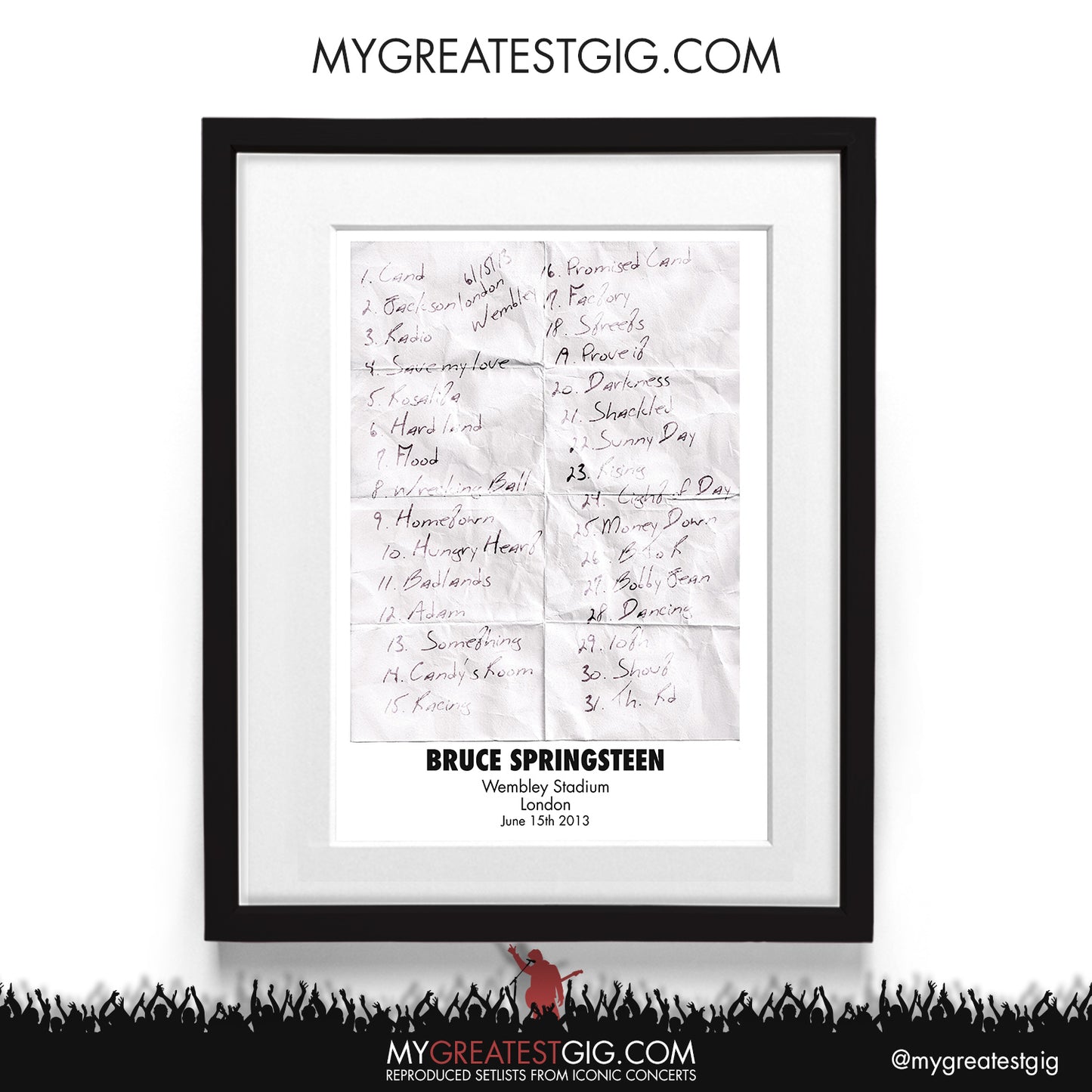 Bruce Springsteen - London - Jun 15th 2013 Recreated Setlist Poster