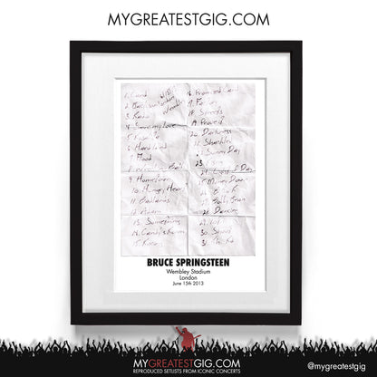 Bruce Springsteen - London - Jun 15th 2013 Recreated Setlist Poster