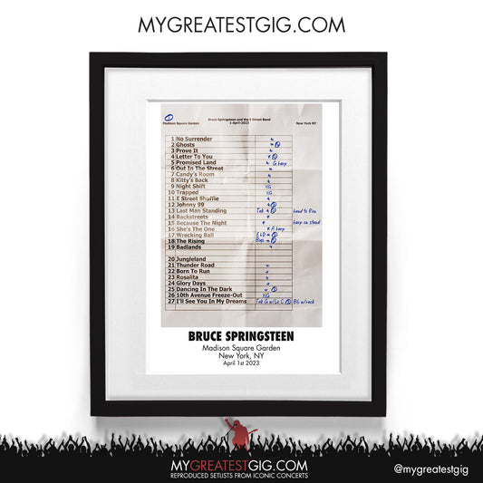Bruce Springsteen - New York - April 1st 2023 Recreated Setlist Poster