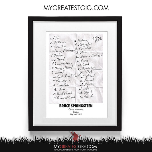 Bruce Springsteen - Rome - Jul 16th 2016 Recreated Setlist Poster
